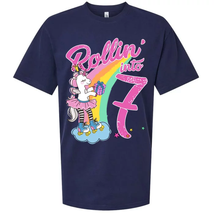 Rollin' Into 7 Skating Unicorn Birthday Sueded Cloud Jersey T-Shirt