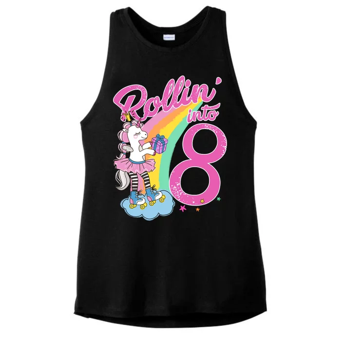 Rollin' Into 8 Skating Unicorn Birthday Ladies Tri-Blend Wicking Tank