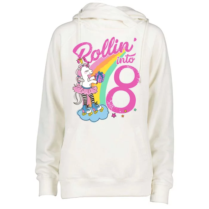 Rollin' Into 8 Skating Unicorn Birthday Womens Funnel Neck Pullover Hood