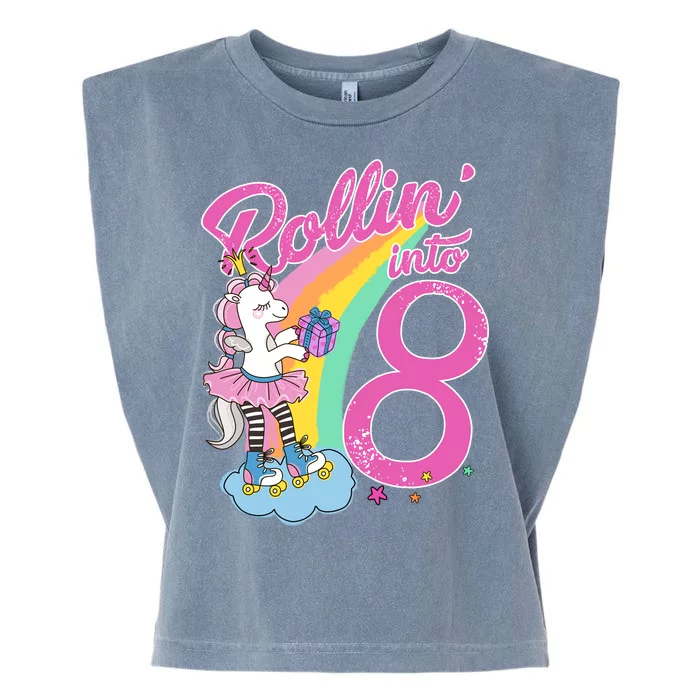 Rollin' Into 8 Skating Unicorn Birthday Garment-Dyed Women's Muscle Tee