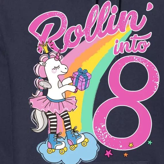 Rollin' Into 8 Skating Unicorn Birthday Premium Hoodie