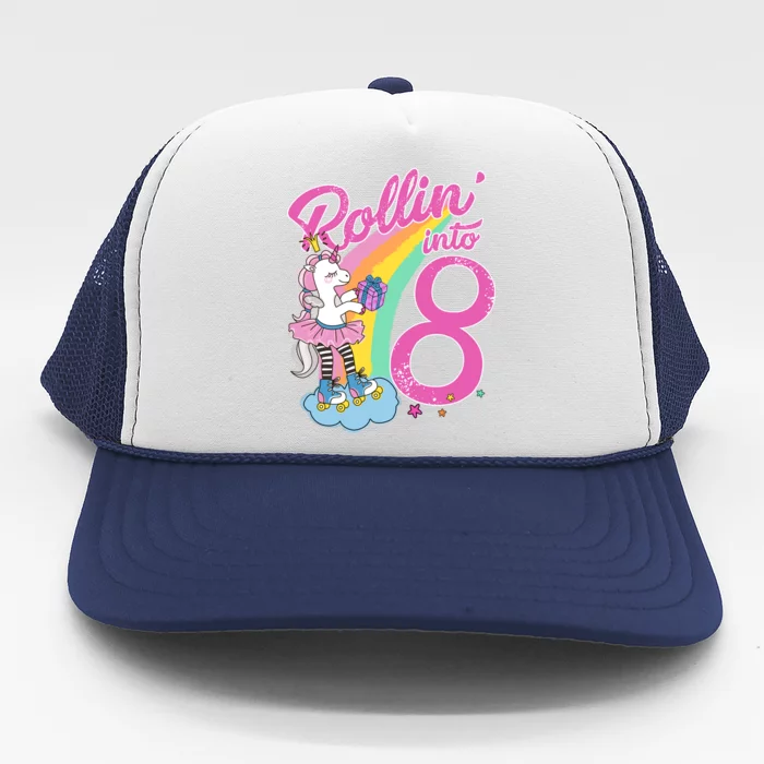 Rollin' Into 8 Skating Unicorn Birthday Trucker Hat