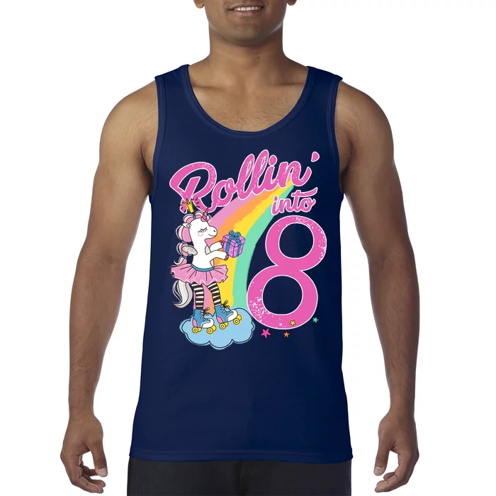 Rollin' Into 8 Skating Unicorn Birthday Tank Top