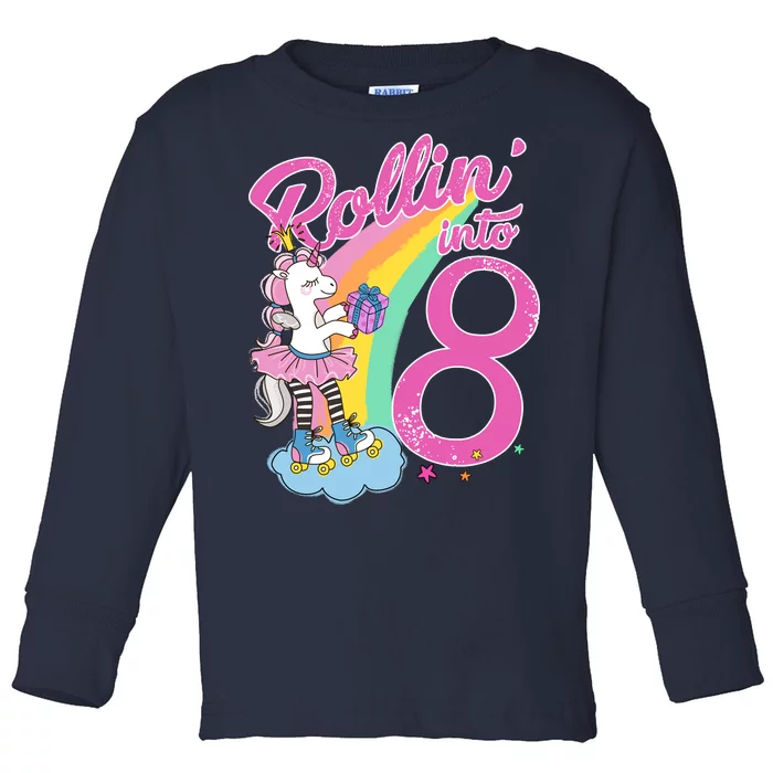 Rollin' Into 8 Skating Unicorn Birthday Toddler Long Sleeve Shirt