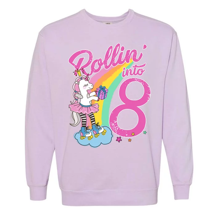 Rollin' Into 8 Skating Unicorn Birthday Garment-Dyed Sweatshirt