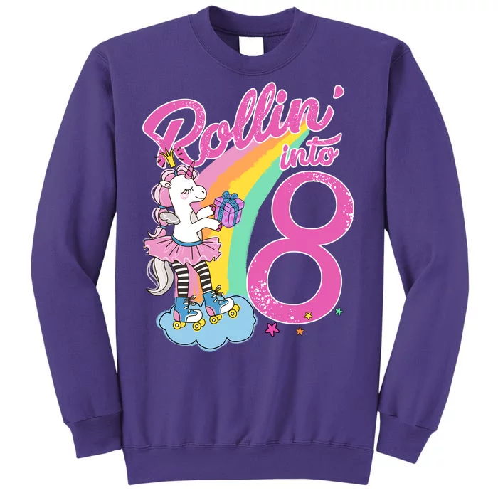 Rollin' Into 8 Skating Unicorn Birthday Sweatshirt