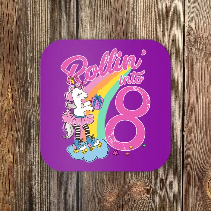 Rollin' Into 8 Skating Unicorn Birthday Coaster