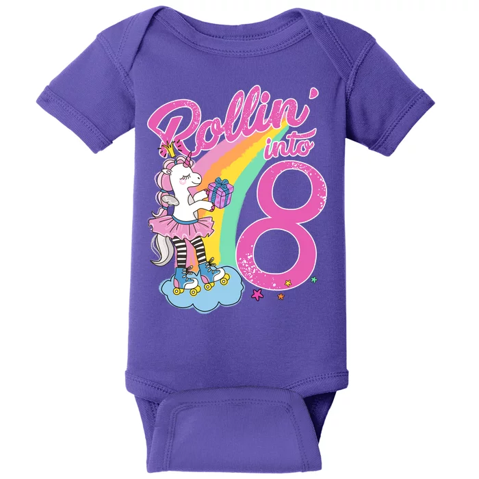 Rollin' Into 8 Skating Unicorn Birthday Baby Bodysuit