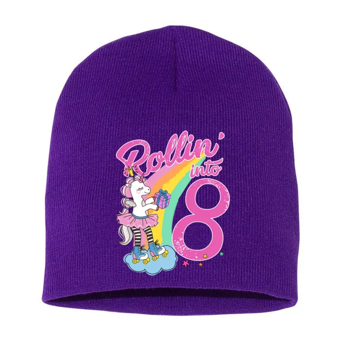 Rollin' Into 8 Skating Unicorn Birthday Short Acrylic Beanie