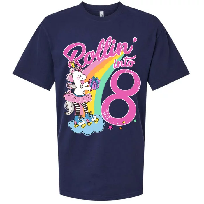 Rollin' Into 8 Skating Unicorn Birthday Sueded Cloud Jersey T-Shirt