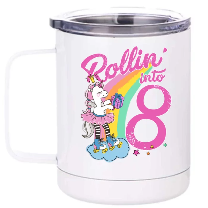 Rollin' Into 8 Skating Unicorn Birthday Front & Back 12oz Stainless Steel Tumbler Cup