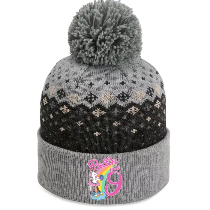 Rollin' Into 9 Skating Unicorn Birthday The Baniff Cuffed Pom Beanie