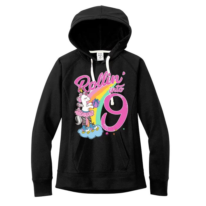 Rollin' Into 9 Skating Unicorn Birthday Women's Fleece Hoodie