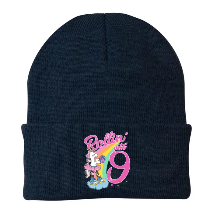 Rollin' Into 9 Skating Unicorn Birthday Knit Cap Winter Beanie