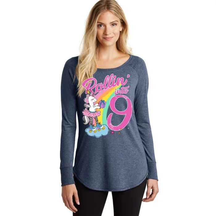 Rollin' Into 9 Skating Unicorn Birthday Women's Perfect Tri Tunic Long Sleeve Shirt