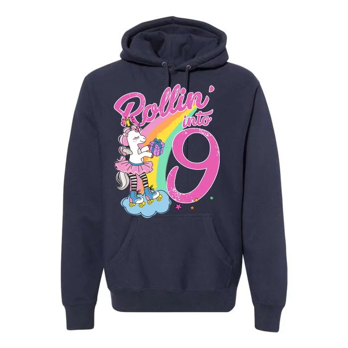 Rollin' Into 9 Skating Unicorn Birthday Premium Hoodie