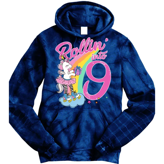 Rollin' Into 9 Skating Unicorn Birthday Tie Dye Hoodie