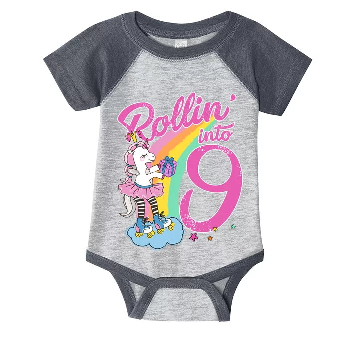 Rollin' Into 9 Skating Unicorn Birthday Infant Baby Jersey Bodysuit