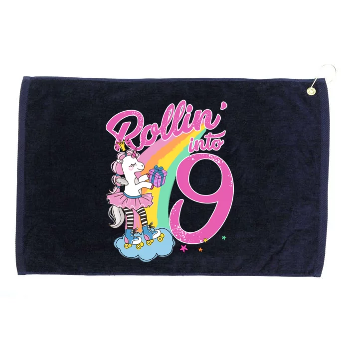 Rollin' Into 9 Skating Unicorn Birthday Grommeted Golf Towel