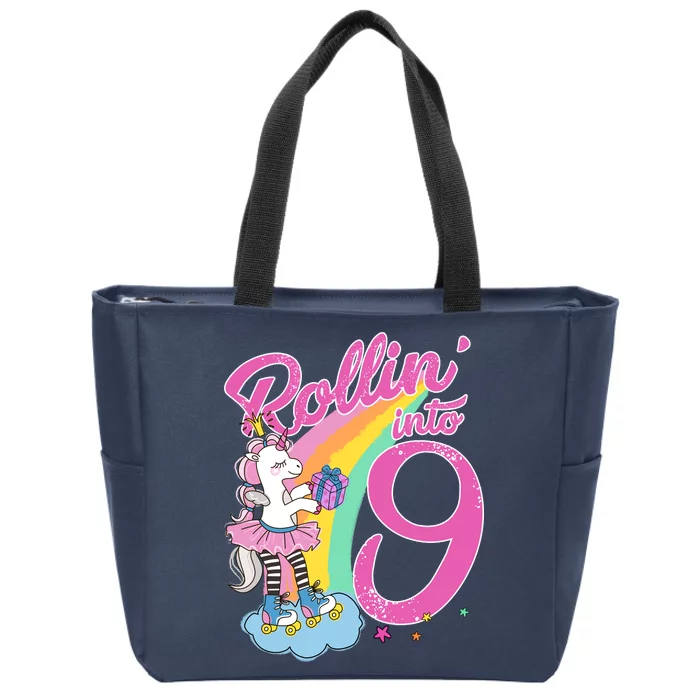 Rollin' Into 9 Skating Unicorn Birthday Zip Tote Bag