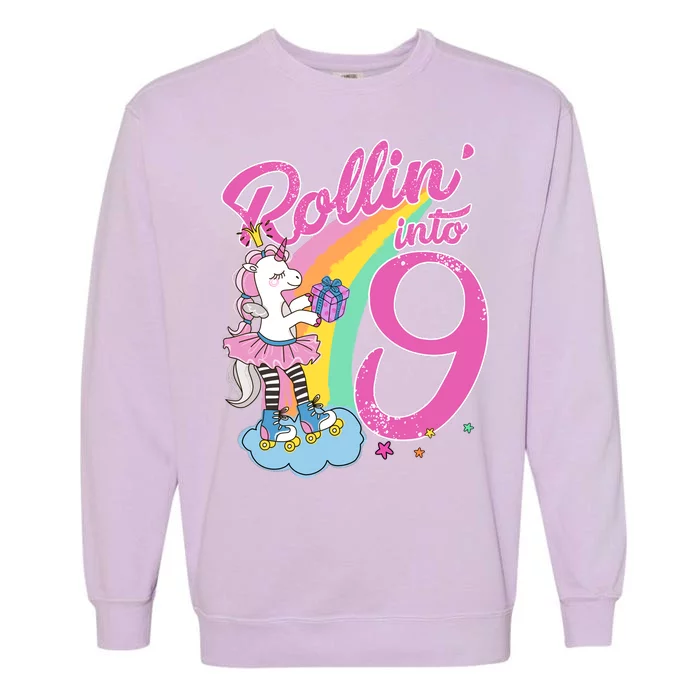 Rollin' Into 9 Skating Unicorn Birthday Garment-Dyed Sweatshirt