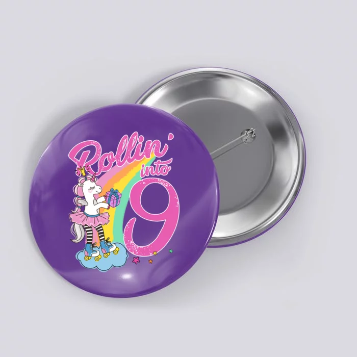 Rollin' Into 9 Skating Unicorn Birthday Button