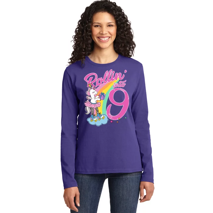 Rollin' Into 9 Skating Unicorn Birthday Ladies Long Sleeve Shirt