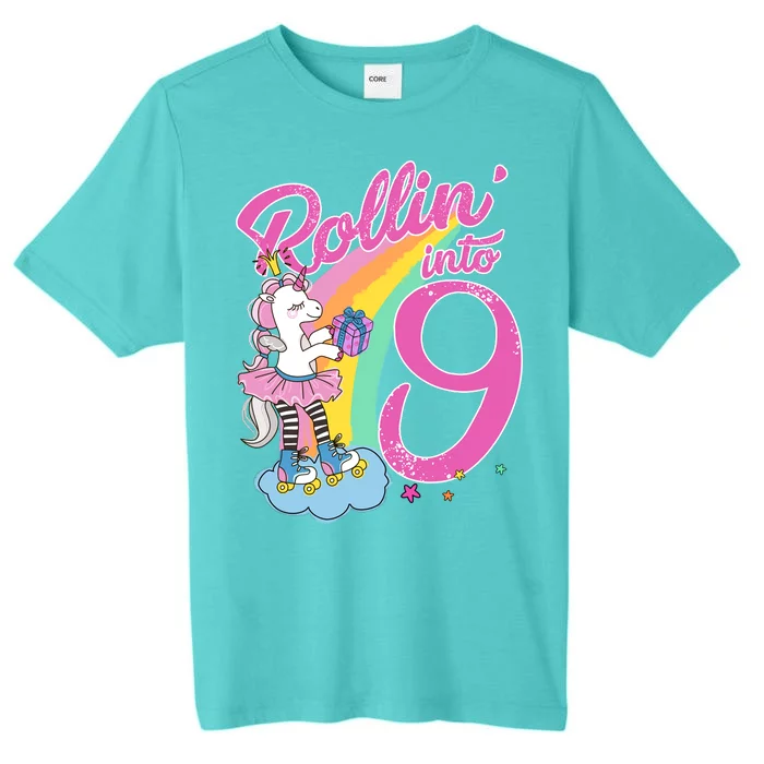 Rollin' Into 9 Skating Unicorn Birthday ChromaSoft Performance T-Shirt