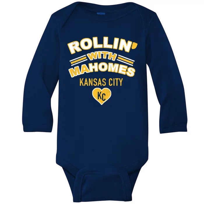 Rollin With Mahomes Kansas City Baby Long Sleeve Bodysuit