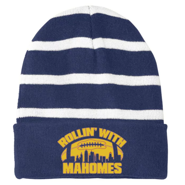 Rollin With Mahomes Kansas City Skyline Striped Beanie with Solid Band