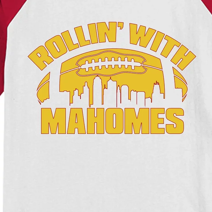 Rollin With Mahomes Kansas City Skyline Kids Colorblock Raglan Jersey