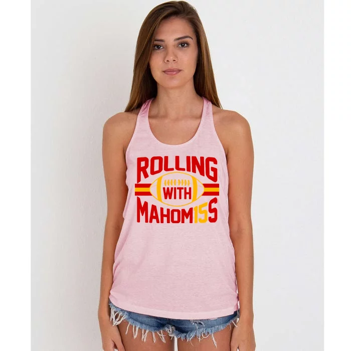 Rolling With Mahomes KC Football Women's Knotted Racerback Tank