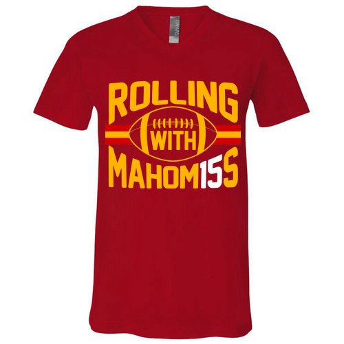 Rolling With Mahomes KC Football V-Neck T-Shirt