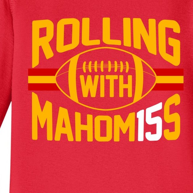 Rolling With Mahomes KC Football Baby Long Sleeve Bodysuit