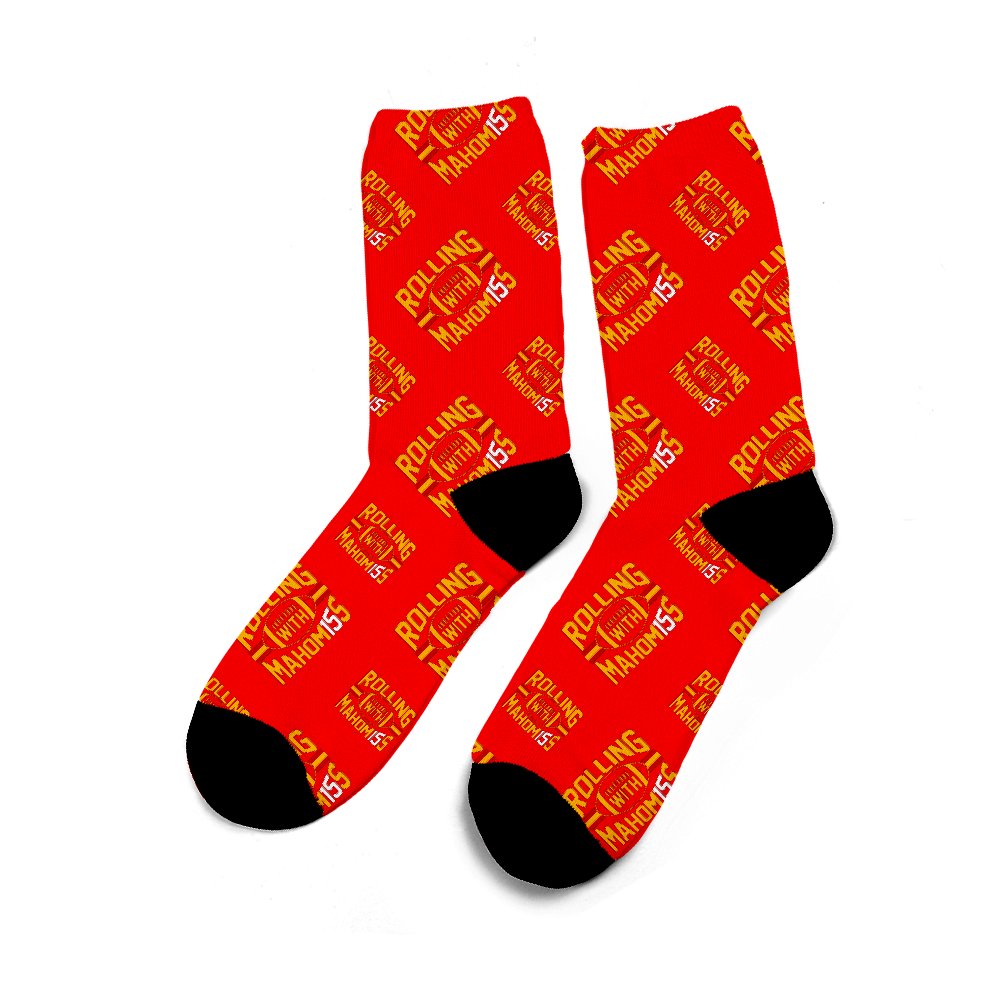 Rolling With Mahomes KC Football Sock