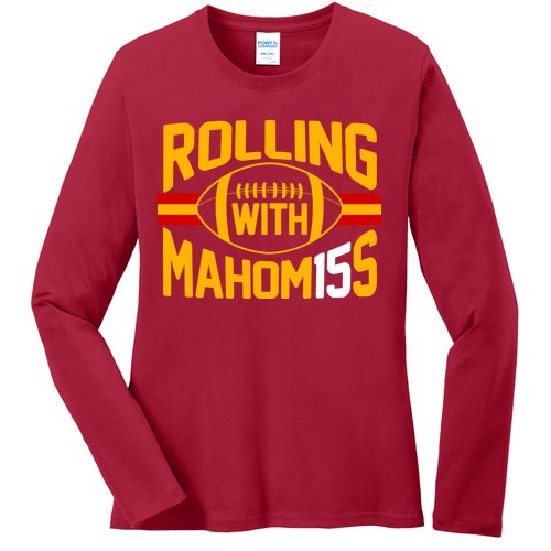 Rolling With Mahomes KC Football Ladies Missy Fit Long Sleeve Shirt