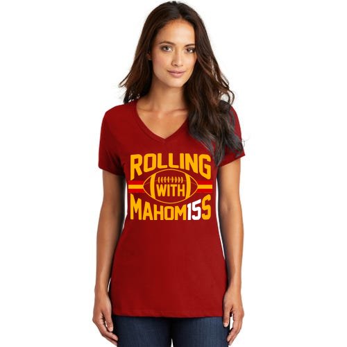 Rolling With Mahomes KC Football Women's V-Neck T-Shirt