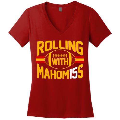 Rolling With Mahomes KC Football Women's V-Neck T-Shirt