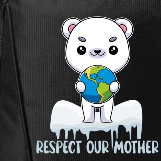 Respect Our Mother Cute Polar Bear Holding The Earth Gift City Backpack