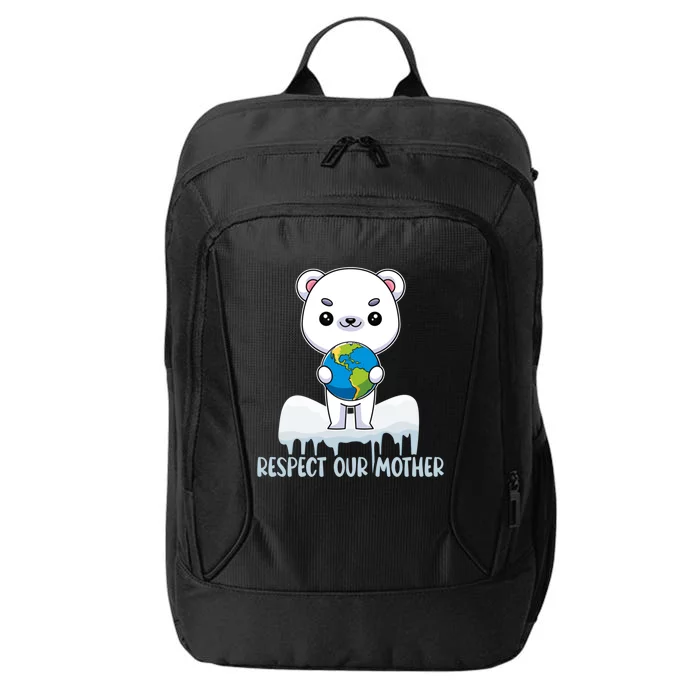 Respect Our Mother Cute Polar Bear Holding The Earth Gift City Backpack