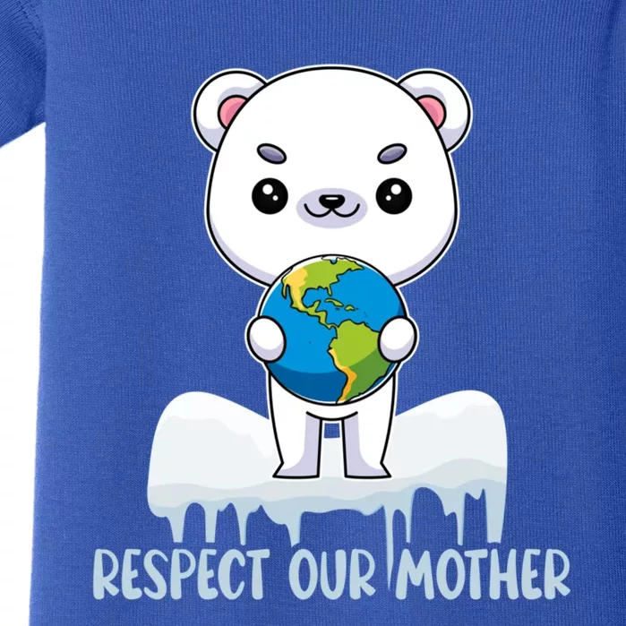 Respect Our Mother Cute Polar Bear Holding The Earth Gift Baby Bodysuit