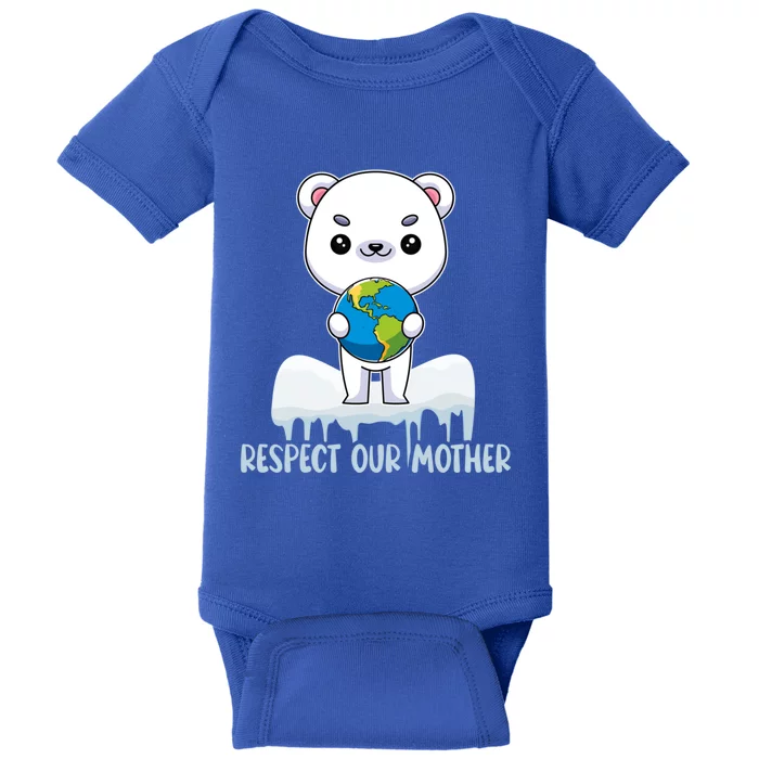 Respect Our Mother Cute Polar Bear Holding The Earth Gift Baby Bodysuit