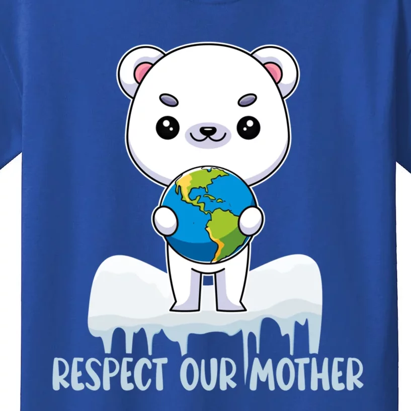 Respect Our Mother Cute Polar Bear Holding The Earth Gift Kids T-Shirt