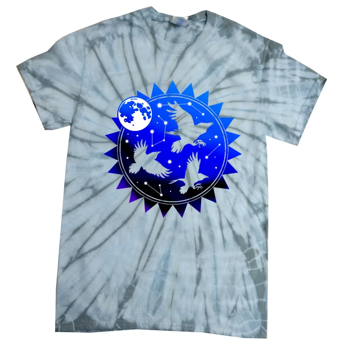 Ravens on Moon and Constellations Night Sky Tie-Dye T-Shirt