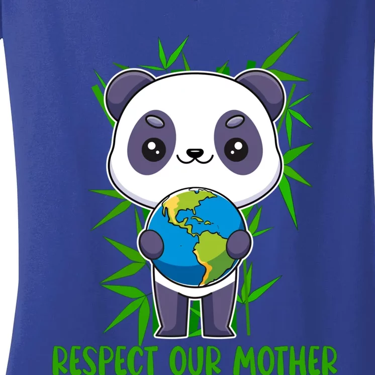 Respect Our Mother Adorable Panda Holding The Earth Cute Gift Women's V-Neck T-Shirt