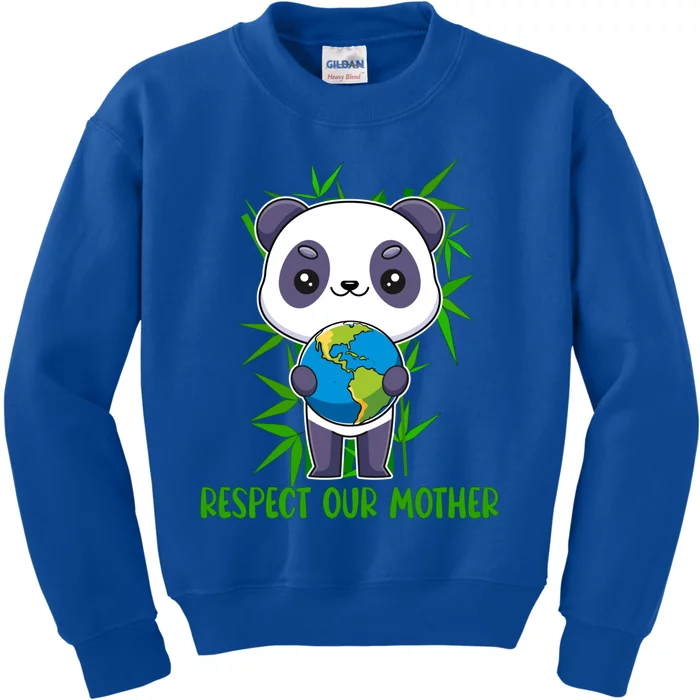 Respect Our Mother Adorable Panda Holding The Earth Cute Gift Kids Sweatshirt