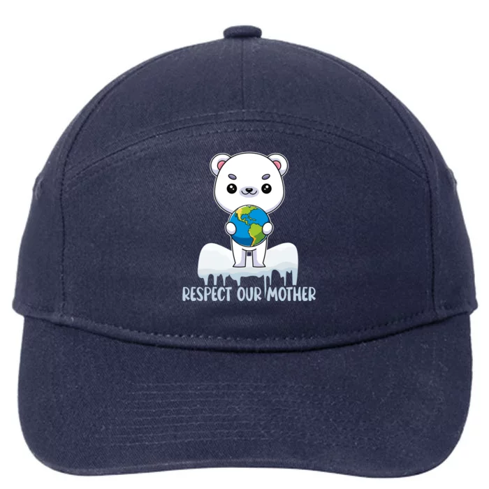 Respect Our Mother Cute Polar Bear Holding The Earth Gift 7-Panel Snapback Hat