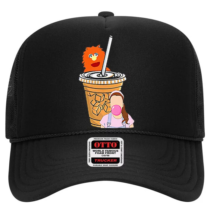 Running On Ms Rachel And Iced Coffee Funny Saying Meme High Crown Mesh Trucker Hat