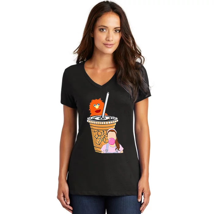 Running On Ms Rachel And Iced Coffee Funny Saying Meme Women's V-Neck T-Shirt