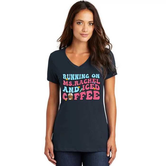 Running On Ms.rachel And Iced Coffee Women's V-Neck T-Shirt